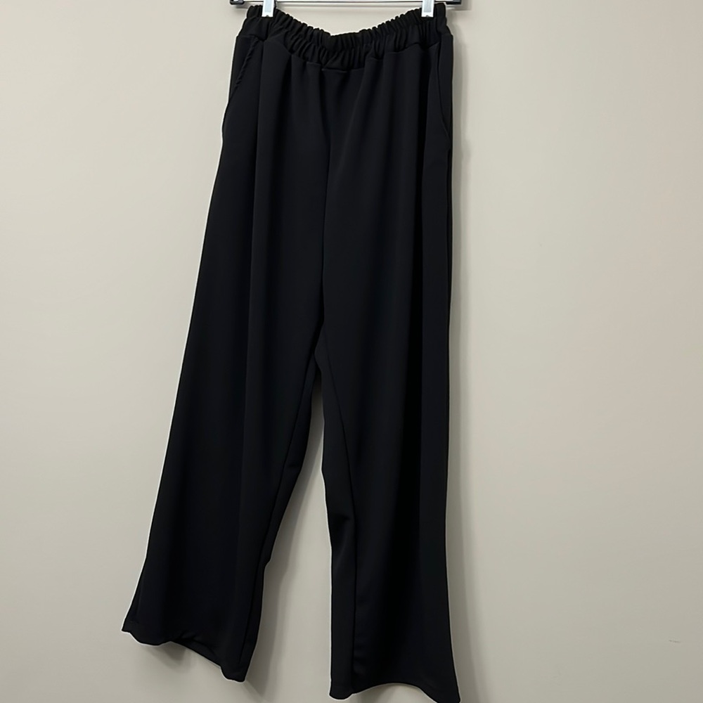 ELASTIC Waist Black Pants Relaxed Fit Loose Wide Leg Pants Rayon blend XL XXL
